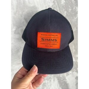 Simms Black Trucker Hat Fishing Angler Outdoor Cap‎ Mens Adjustable